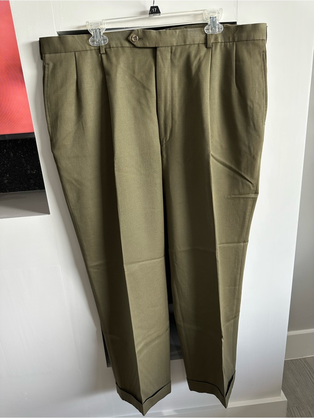 Tommy Hilfiger Olive Green Pleated Dress Trousers